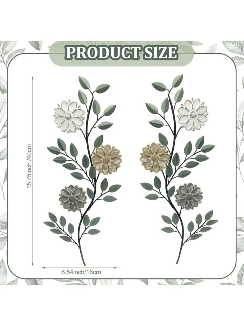 Set of 2 Vintage Metal Flower & Leaf Wall Art for Rustic Spring Decor, 15.75